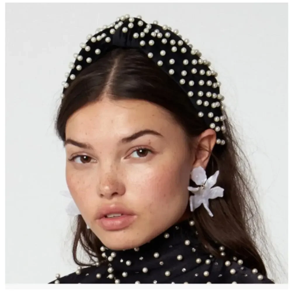 NEW Lele Sadoughi Imitation Pearl Headband Women's Black One Size